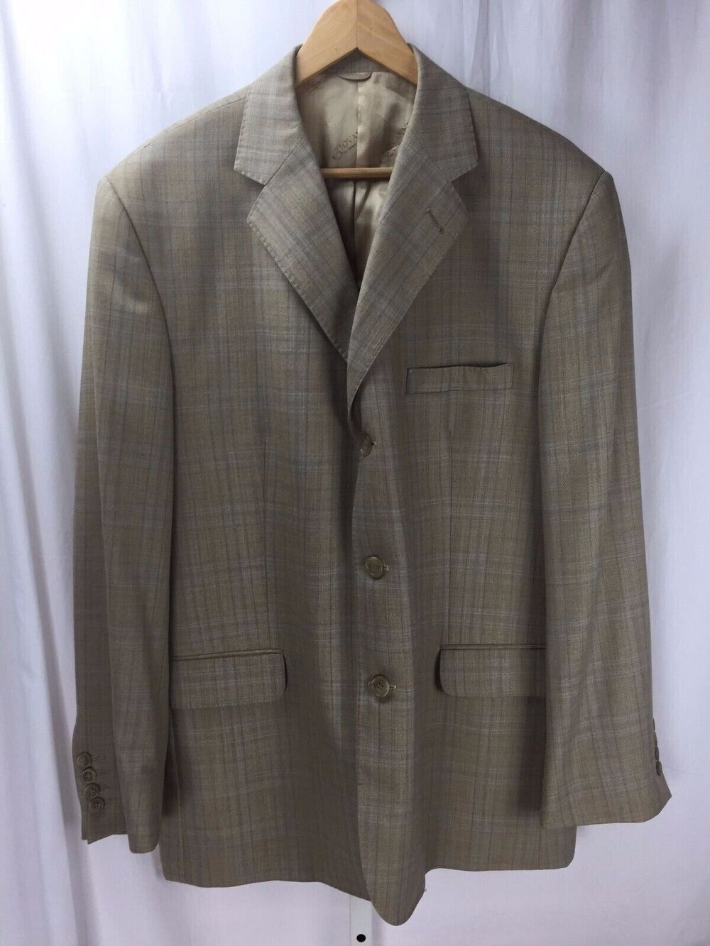 Giovanni by Dominico Vacca BESPOKE Men's Wool 3 Btn Tan Check Jacket Blazer 46L